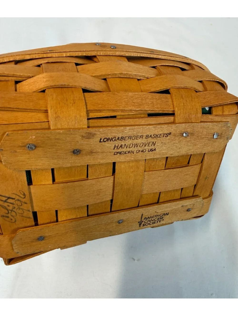 1996 Longaberger Horizon of Hope Basket w/Green Liner & Protector